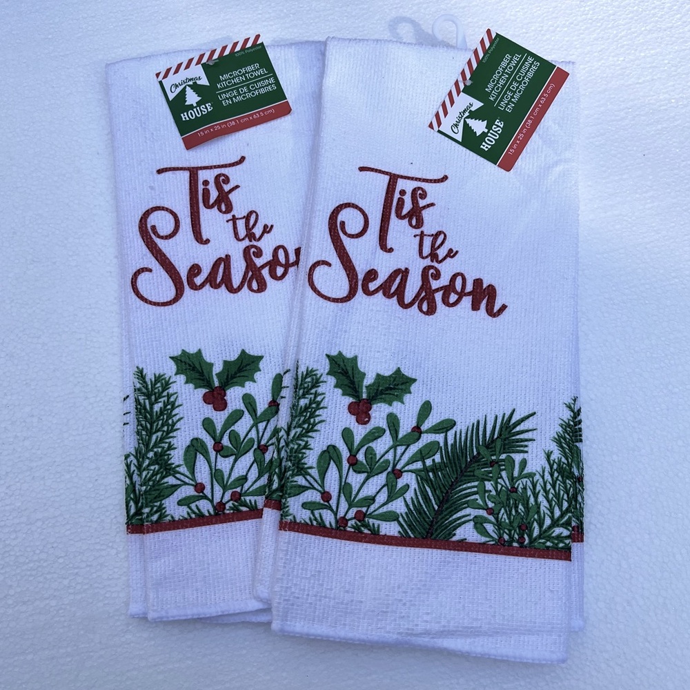 Christmas House ~ Tis the Season Holly Microfiber Kitchen Hand Dish
Towel set 2